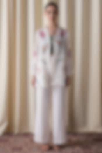 Ivory Satin Organza Hand Embroidered Sheer Jacket Set by Love Kiki at Pernia's Pop Up Shop