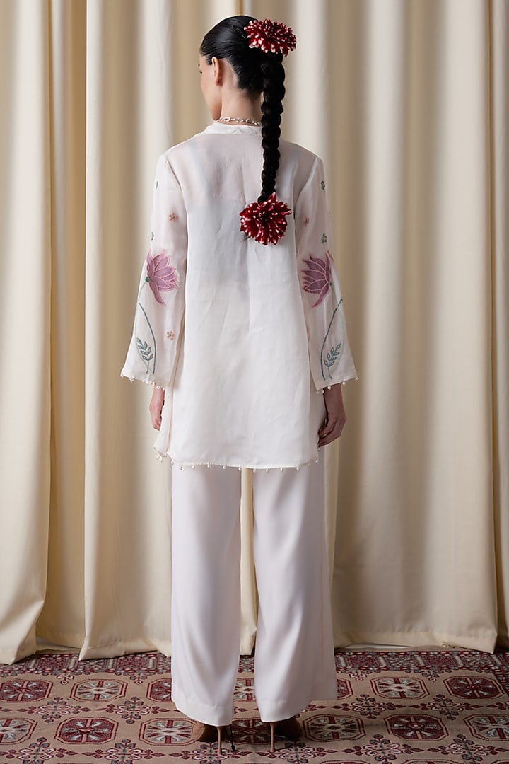 Ivory Satin Organza Hand Embroidered Sheer Jacket Set by Love Kiki at Pernia's Pop Up Shop