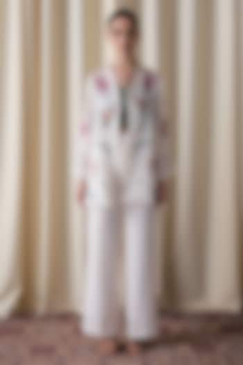 Ivory Satin Organza Hand Embroidered Jacket by Love Kiki at Pernia's Pop Up Shop