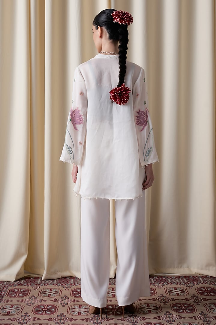 Ivory Satin Organza Hand Embroidered Jacket by Love Kiki at Pernia's Pop Up Shop