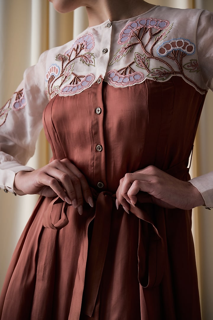 Rustwood Grape Colored Satin Organza Hand Embroidered Vacation Dress by Love Kiki at Pernia's Pop Up Shop