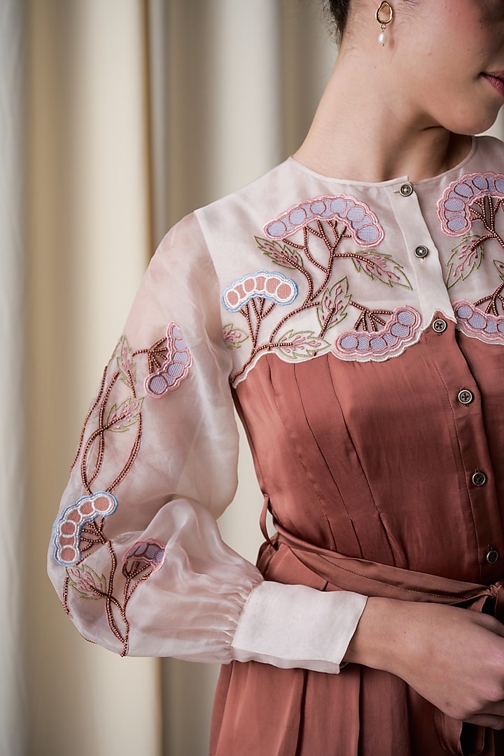 Rustwood Grape Colored Satin Organza Hand Embroidered Vacation Dress by Love Kiki at Pernia's Pop Up Shop