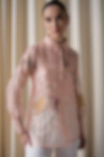 Peach Silk Organza Thread Work Shirt by Love Kiki at Pernia's Pop Up Shop