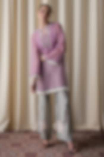 Lilac Silk Organza Floral Embroidered Tunic Set by Love Kiki at Pernia's Pop Up Shop