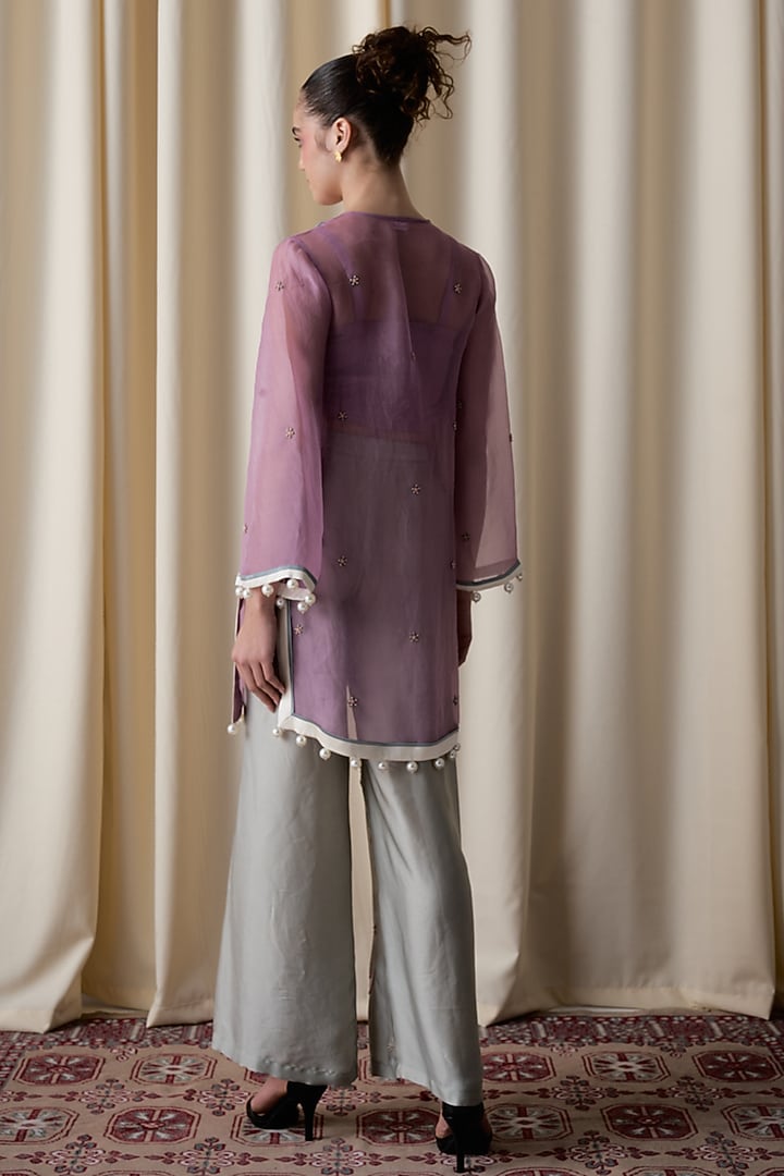 Lilac Silk Organza Floral Embroidered Tunic Set by Love Kiki at Pernia's Pop Up Shop