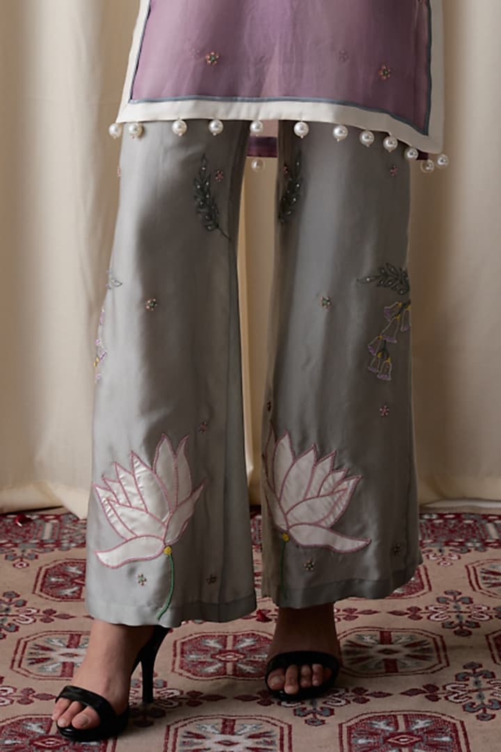 Lilac Silk Organza Floral Embroidered Tunic Set by Love Kiki at Pernia's Pop Up Shop