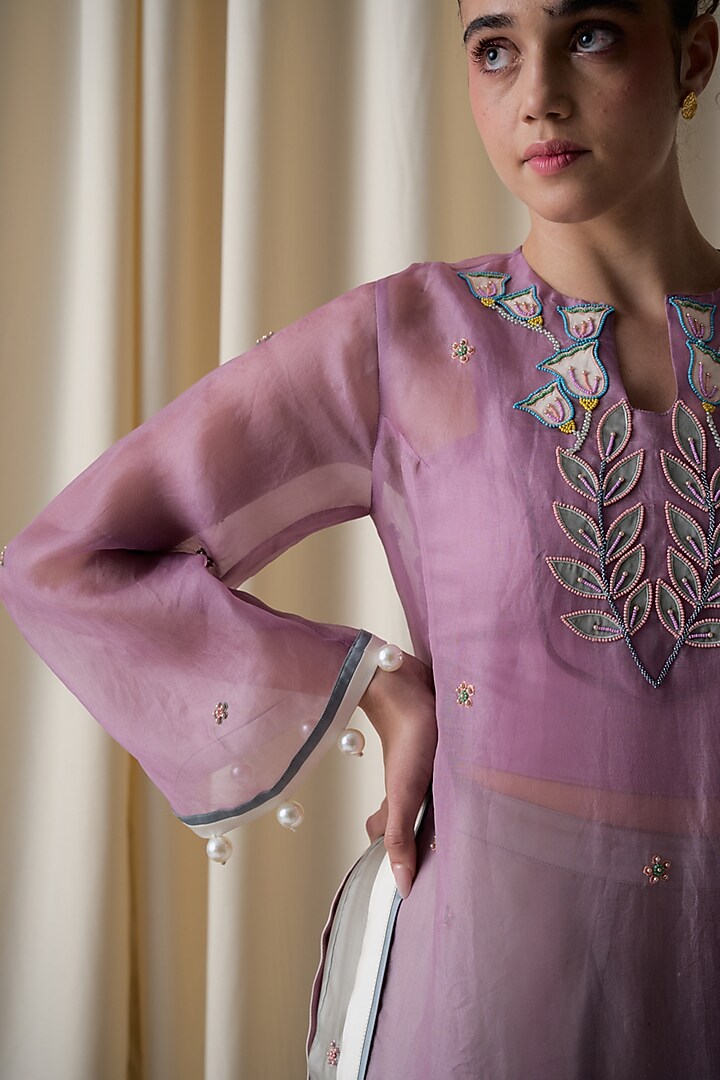 Lilac Silk Organza Floral Embroidered Tunic Set by Love Kiki at Pernia's Pop Up Shop