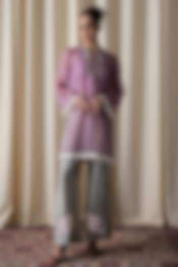 Lilac Silk Organza Hand & Machine Embroidered Kurta by Love Kiki at Pernia's Pop Up Shop