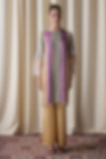 Multi-Colored Satin Machine Embroidered Kurta Set by Love Kiki at Pernia's Pop Up Shop