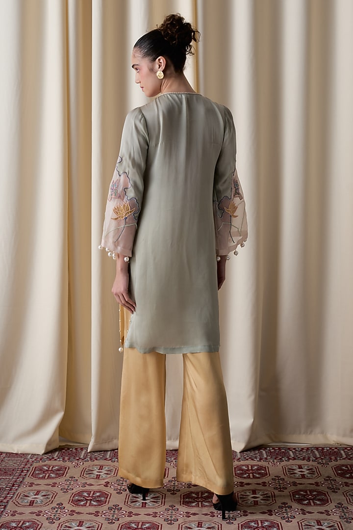 Multi-Colored Satin Machine Embroidered Kurta Set by Love Kiki at Pernia's Pop Up Shop