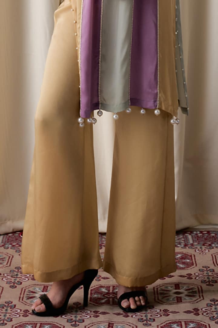 Multi-Colored Satin Machine Embroidered Kurta Set by Love Kiki at Pernia's Pop Up Shop