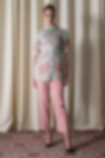 Mint Green Silk Organza Floral Embroidered Top by Love Kiki at Pernia's Pop Up Shop
