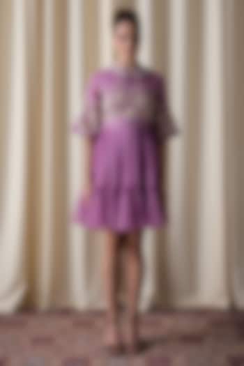 Purple Silk Organza Hand Embroidered Summer Dress by Love Kiki at Pernia's Pop Up Shop