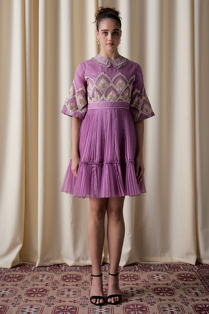 Purple Silk Organza Hand Embroidered Summer Dress by Love Kiki at Pernia's Pop Up Shop