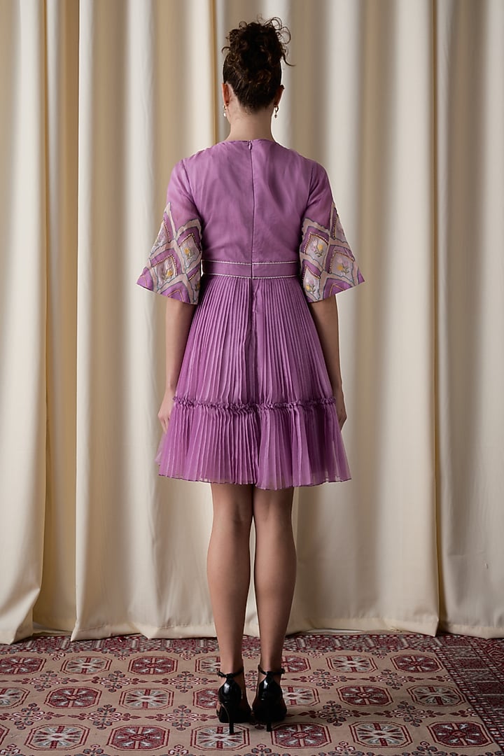 Purple Silk Organza Hand Embroidered Vacation Dress by Love Kiki at Pernia's Pop Up Shop