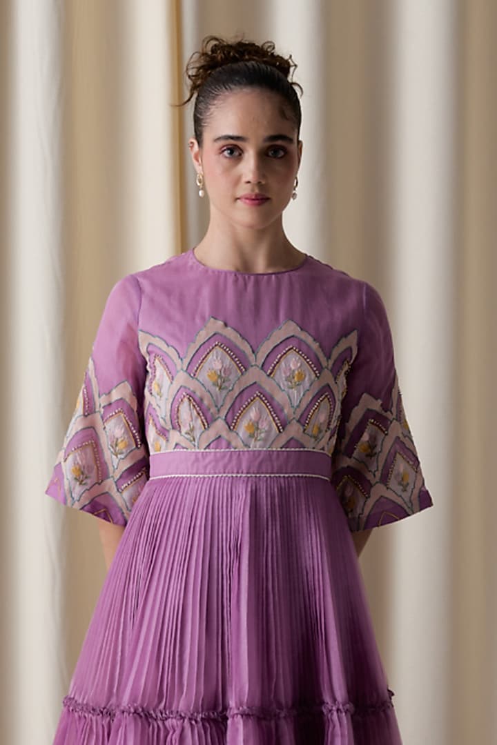 Purple Silk Organza Hand Embroidered Vacation Dress by Love Kiki at Pernia's Pop Up Shop