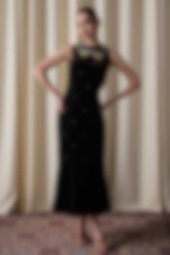 Black Silk Organza & Cotton Satin Embroidered Summer Dress by Love Kiki at Pernia's Pop Up Shop