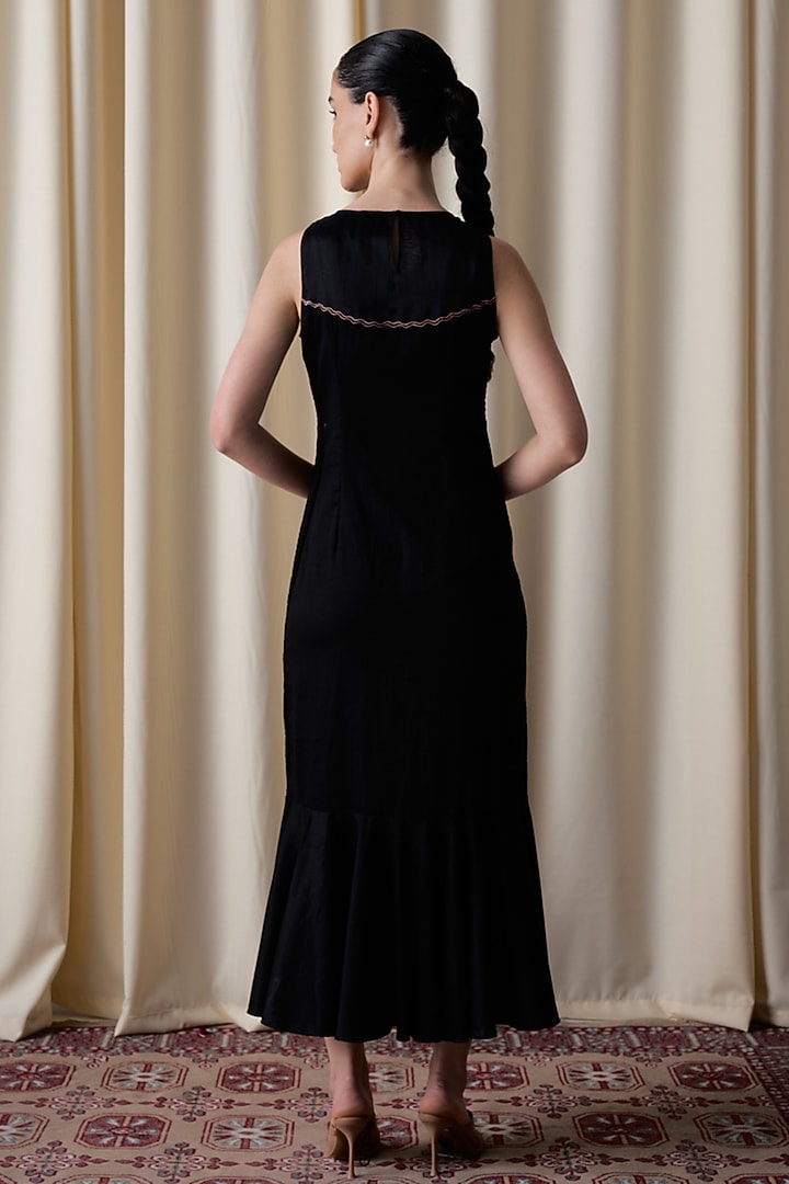 Black Silk Organza & Cotton Satin Embroidered Summer Dress by Love Kiki at Pernia's Pop Up Shop