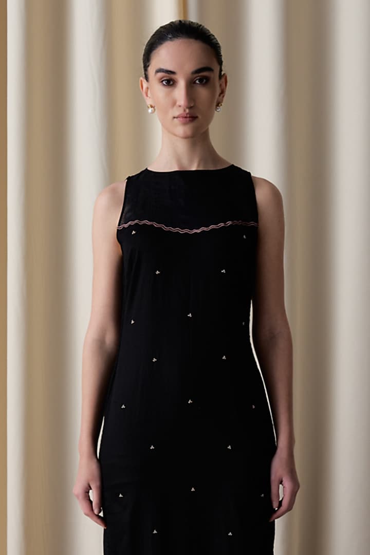 Black Silk Organza & Cotton Satin Embroidered Summer Dress by Love Kiki at Pernia's Pop Up Shop