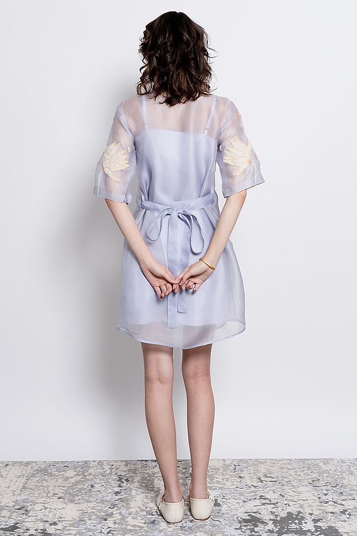 Powder Blue Silk Organza & Cotton Satin Vacation Shirt Dress by Love Kiki at Pernia's Pop Up Shop