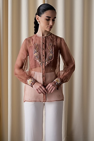 Ivory Silk Organza & Premium Crepe Pant Set by Love Kiki