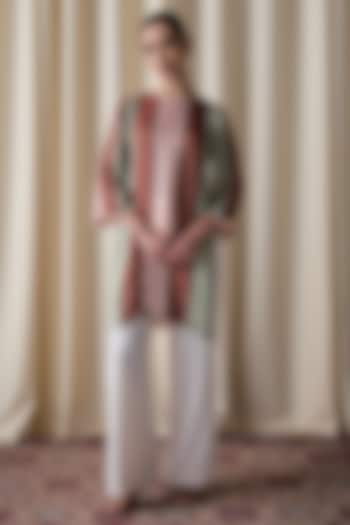 Multi-Colored Satin Organza Color-Blocked Kurta Set by Love Kiki at Pernia's Pop Up Shop