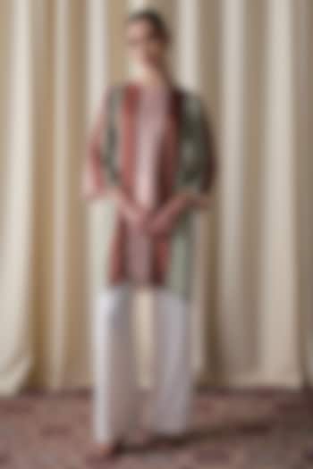 Multi-Colored Satin Organza Color-Blocked Kurta by Love Kiki at Pernia's Pop Up Shop