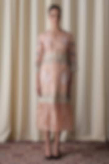 Peach Silk Organza Hand Embroidered A-line Midi Vacation Dress by Love Kiki at Pernia's Pop Up Shop