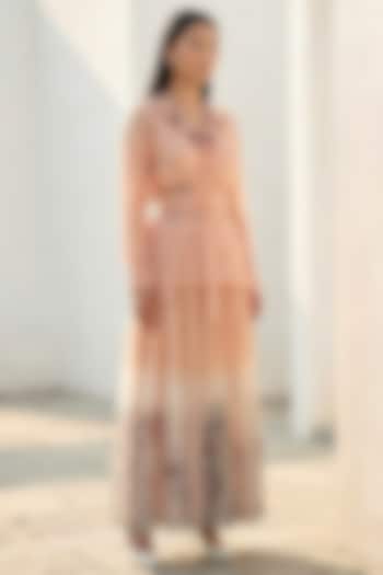Blush Peach Organza Pleated Skirt Set by Love Kiki at Pernia's Pop Up Shop