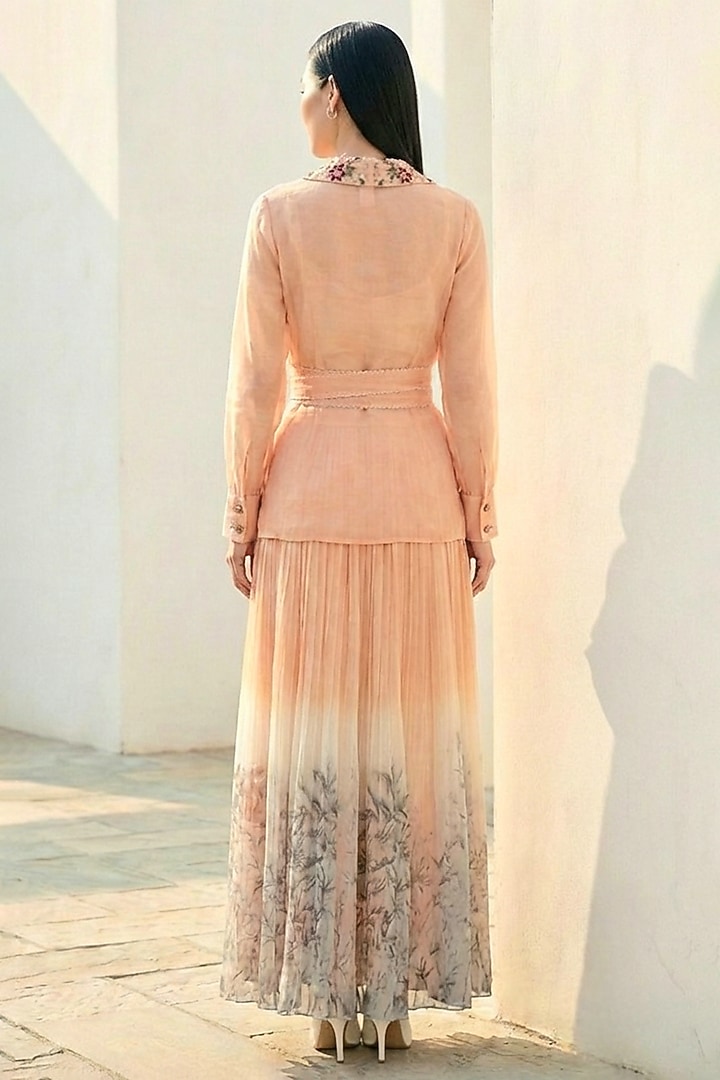 Blush Peach Organza Pleated Skirt Set by Love Kiki at Pernia's Pop Up Shop