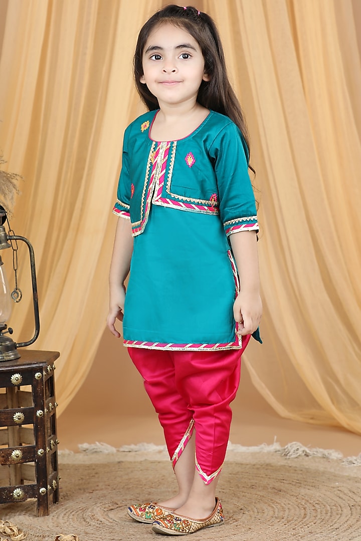 Pink Cotton Dhoti Set For Girls by Kinder Kids