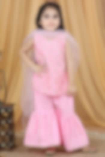 Pink Cotton & Net Sharara Set For Girls by Kinder Kids