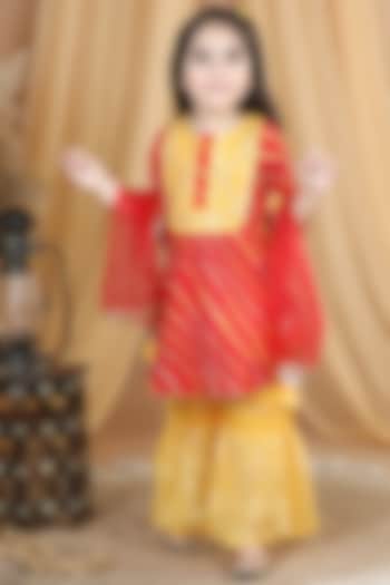 Yellow Cotton Sharara Set For Girls by Kinder Kids