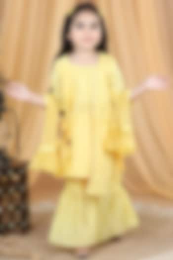 Yellow Cotton Sharara Set For Girls by Kinder Kids