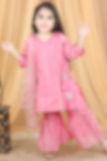Pink Cotton Sharara Set For Girls by Kinder Kids
