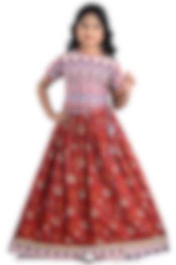 Red & White Printed Lehenga Set For Girls by Kinder Kids at Pernia's Pop Up Shop