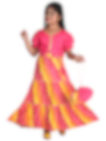 Pink & Orange Printed Lehenga Set For Girls by Kinder Kids at Pernia's Pop Up Shop