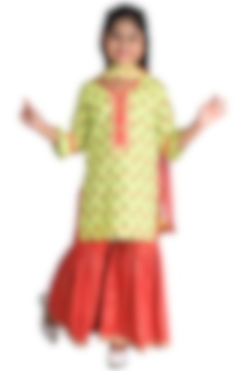 Red Pure Cotton Sharara Set For Girls by Kinder Kids