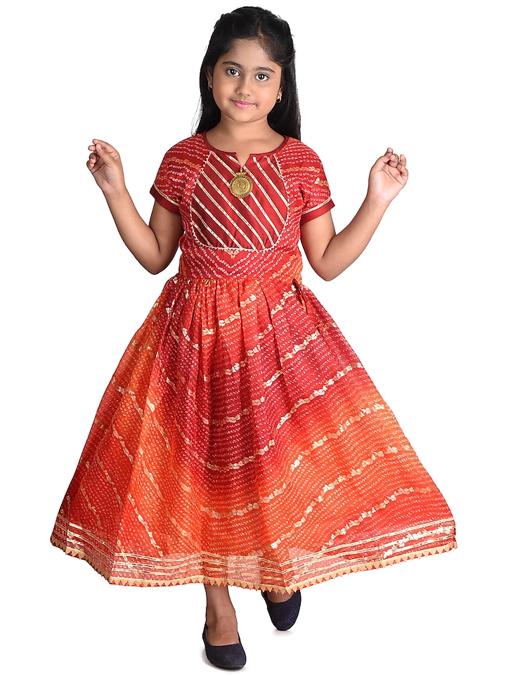 Red Printed Dress For Girls by Kinder Kids at Pernia's Pop Up Shop