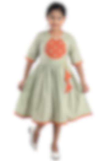 Green & Orange Printed Dress For Girls by Kinder Kids at Pernia's Pop Up Shop
