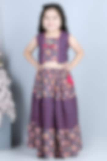 Blue Printed Lehenga Set For Girls by Kinder Kids at Pernia's Pop Up Shop