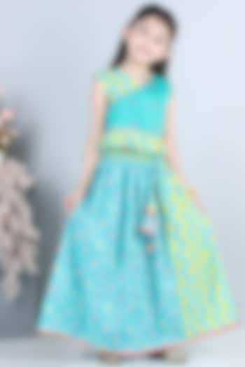 Blue Lehenga Set With Print For Girls by Kinder Kids at Pernia's Pop Up Shop