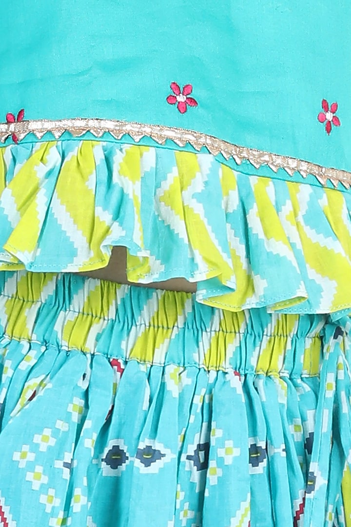 Blue Lehenga Set With Print For Girls by Kinder Kids at Pernia's Pop Up Shop