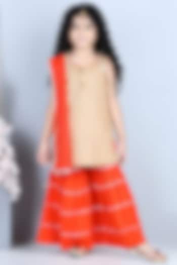Orange Cotton Sharara Set For Girls by Kinder Kids