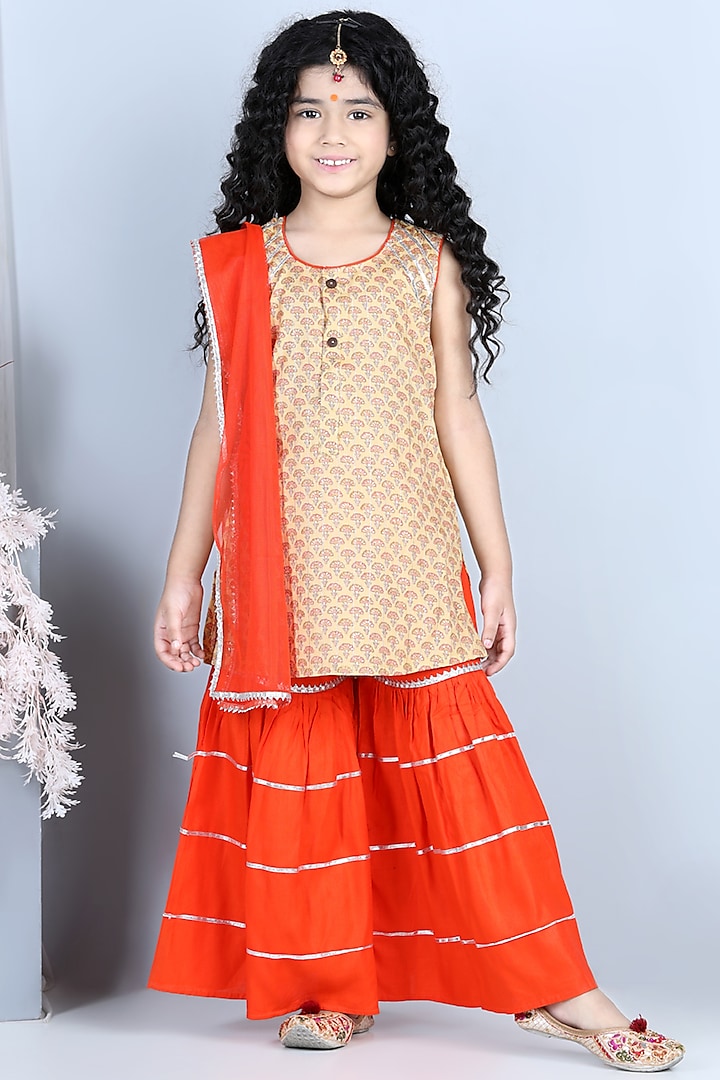 Orange Cotton Sharara Set For Girls by Kinder Kids