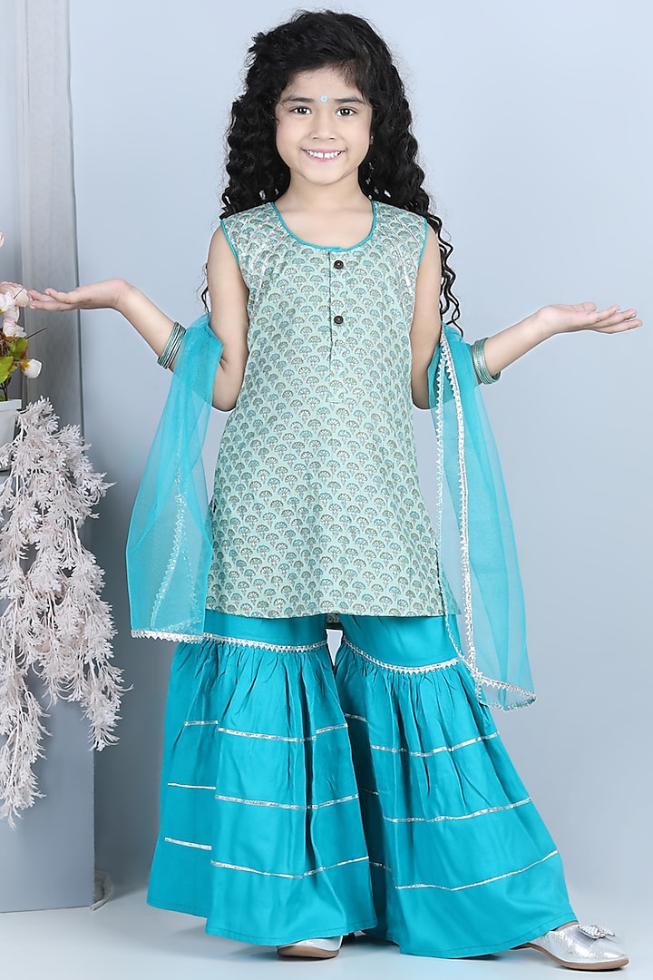 Blue Rayon Shaara Set For Girls by Kinder Kids
