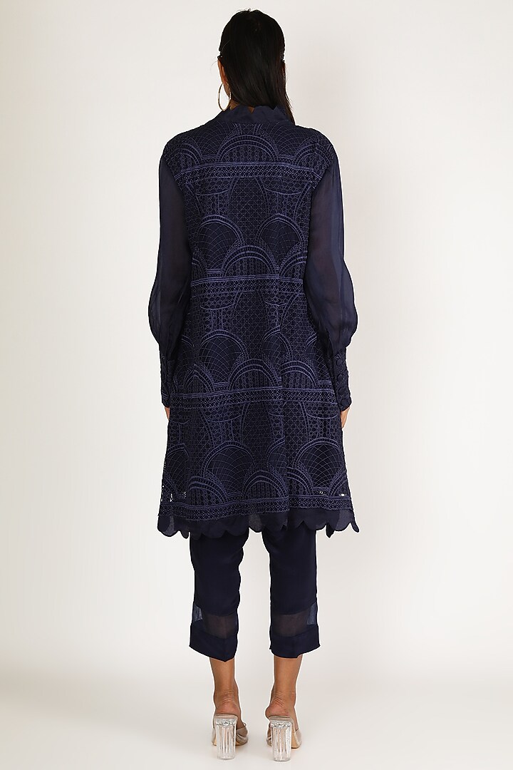 Blue Scalloped Kurta Set by Kirei at Pernia's Pop Up Shop