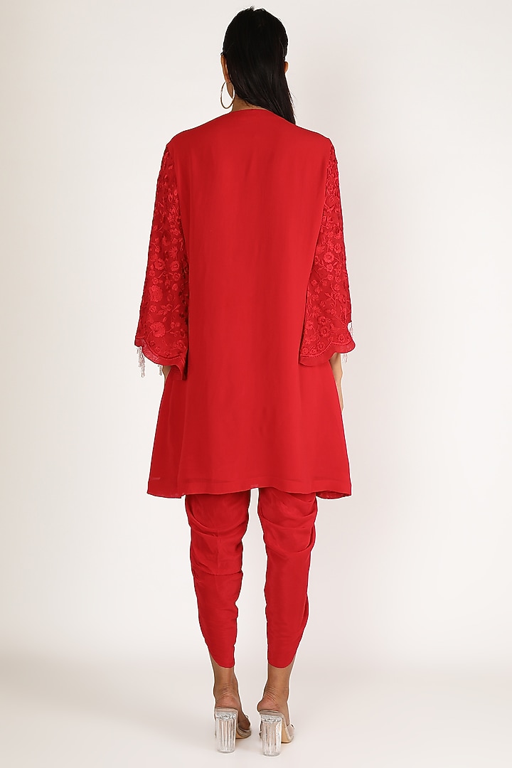Red Embroidered Jacket Style Kurta Set by Kirei at Pernia's Pop Up Shop