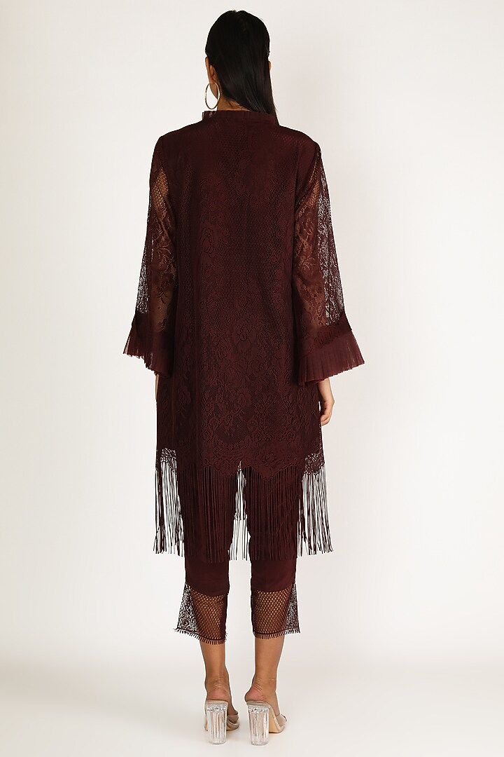 Maroon Kurta Set With Fringes by Kirei at Pernia's Pop Up Shop