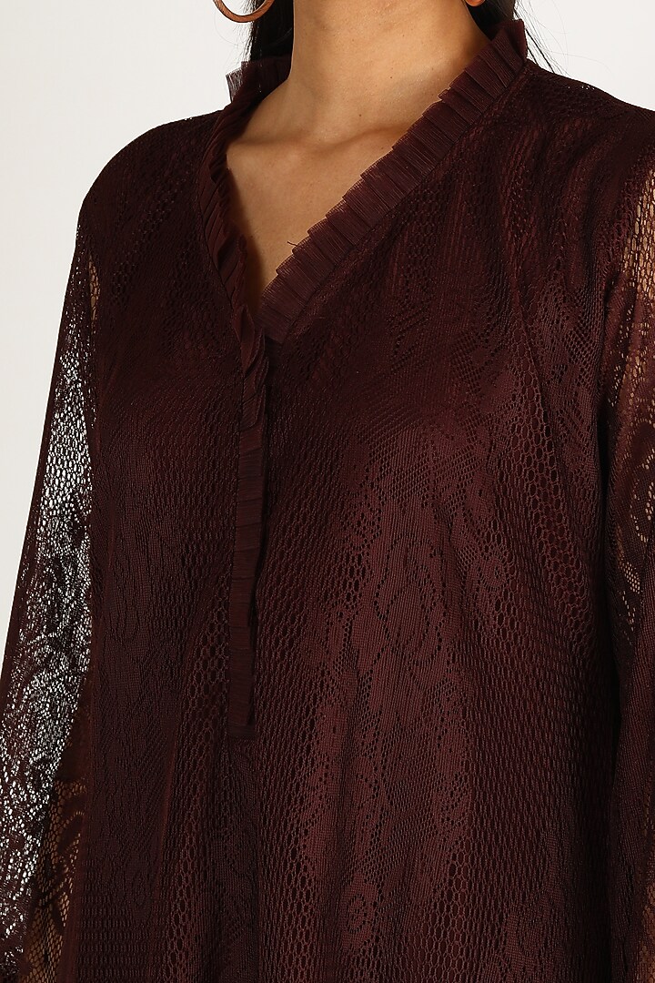 Maroon Kurta Set With Fringes by Kirei at Pernia's Pop Up Shop